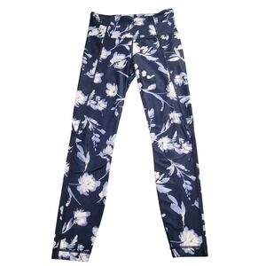 Athleta Floral High Rise Leggings Navy Blue White Yoga Pants Size XS